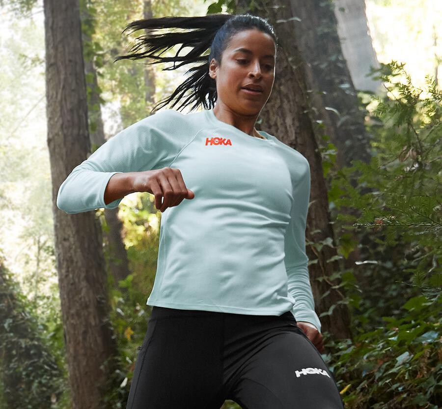 Hoka One One Womens Tops - Performance Long Sleeve - Blue - RFNH96230